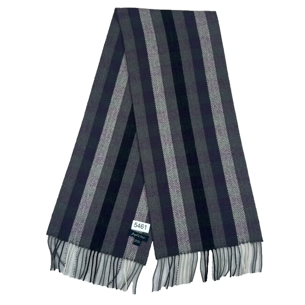 Joseph & Feiss 100% Wool Charcoal Grey Purple & Black Herringbone Winter Scarf